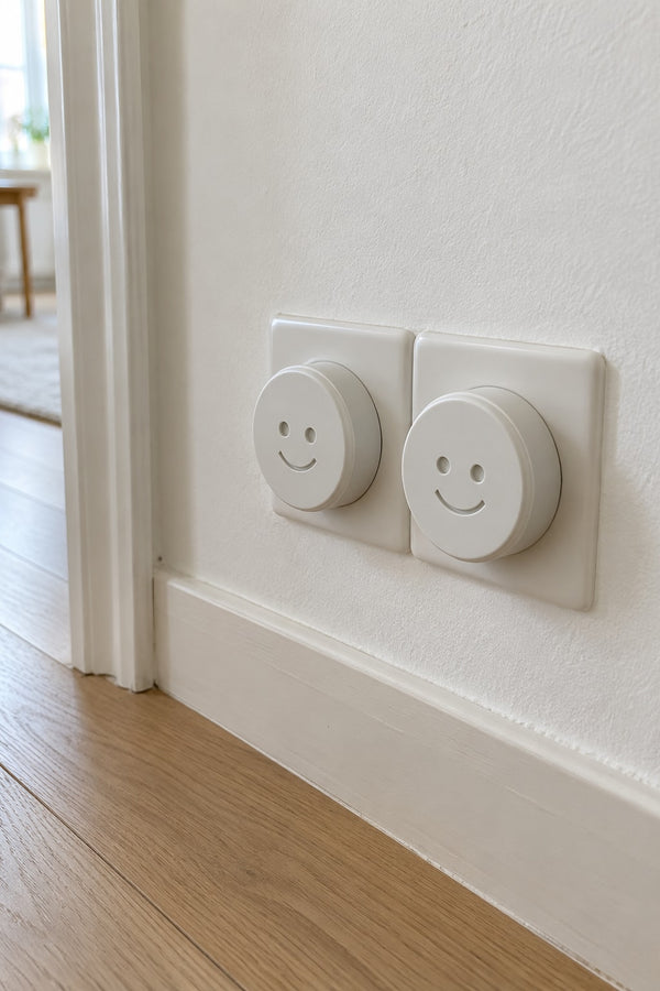Two low hallway sockets closed by Securidou rotating socket covers