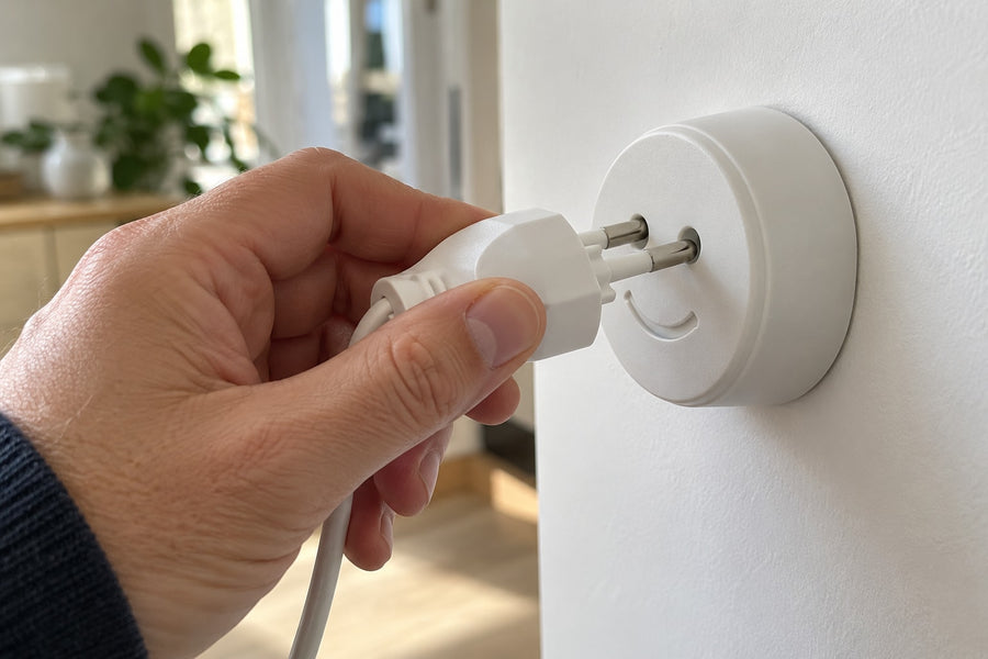 Hand inserting a plug into a Securidou rotating socket cover