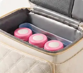 Top compartment of the Securidou insulated bottle bag with milk containers
