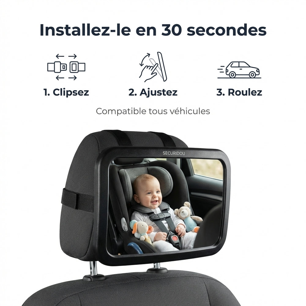 Installing the Securidou baby car mirror, headrest fitting