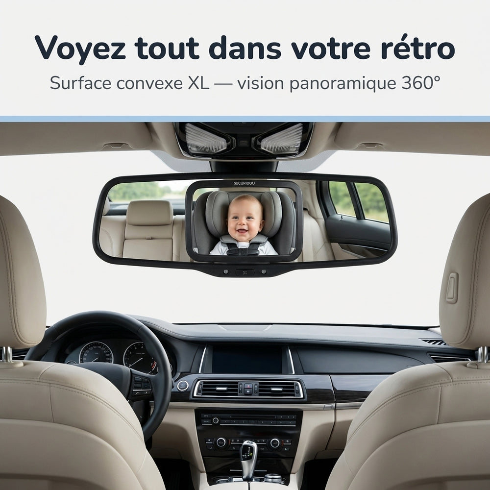 Securidou baby car mirror, clear view of the back seat in the rear-view mirror