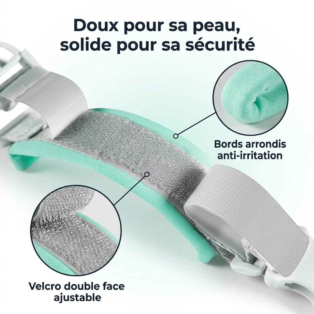 Anti-lost wrist link on the child's wrist, Securidou padded foam