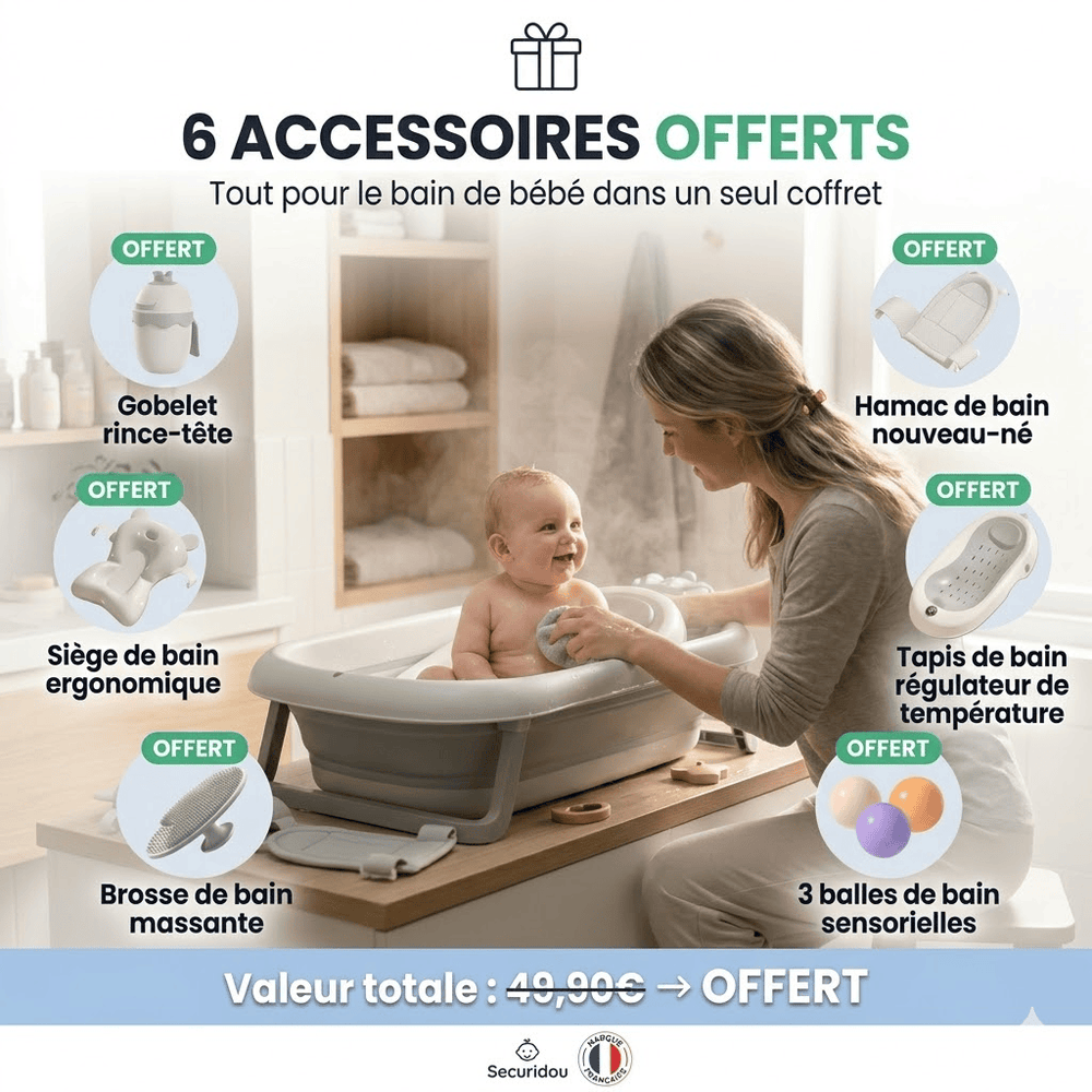Securidou compact foldable baby bath, space-saving storage