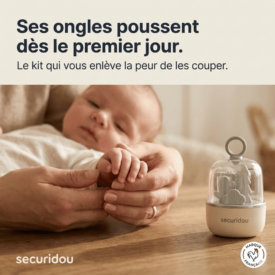 Securidou baby nail kit in use, nail care for a newborn