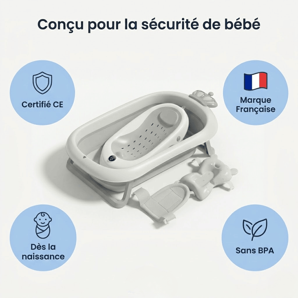 Securidou foldable baby bath, non-slip base, safety