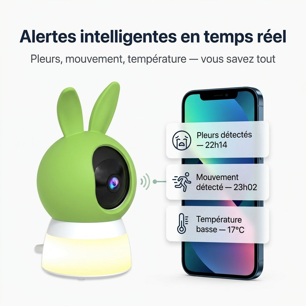 2K Baby Monitor with Camera and Night Light: Cry Detection & Night Vision - View 3
