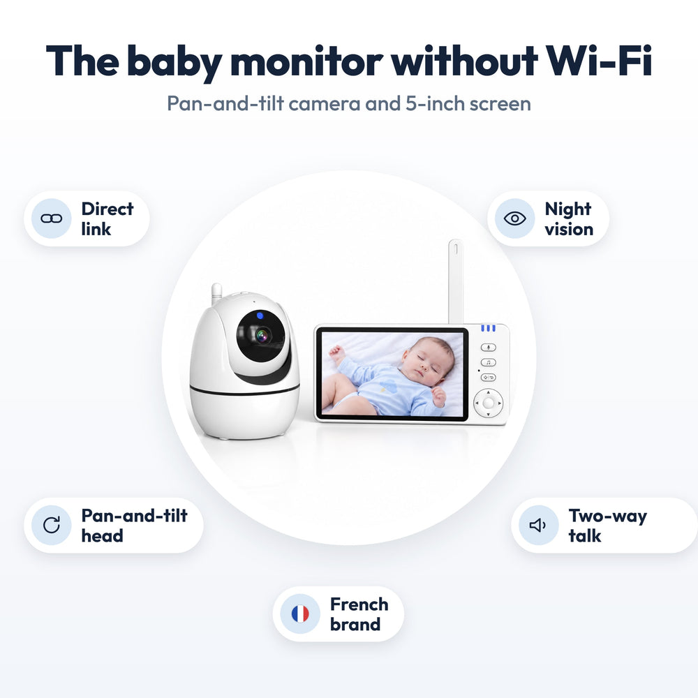 Securidou video baby monitor without Wi-Fi: direct link, 5-inch screen, pan-and-tilt head
