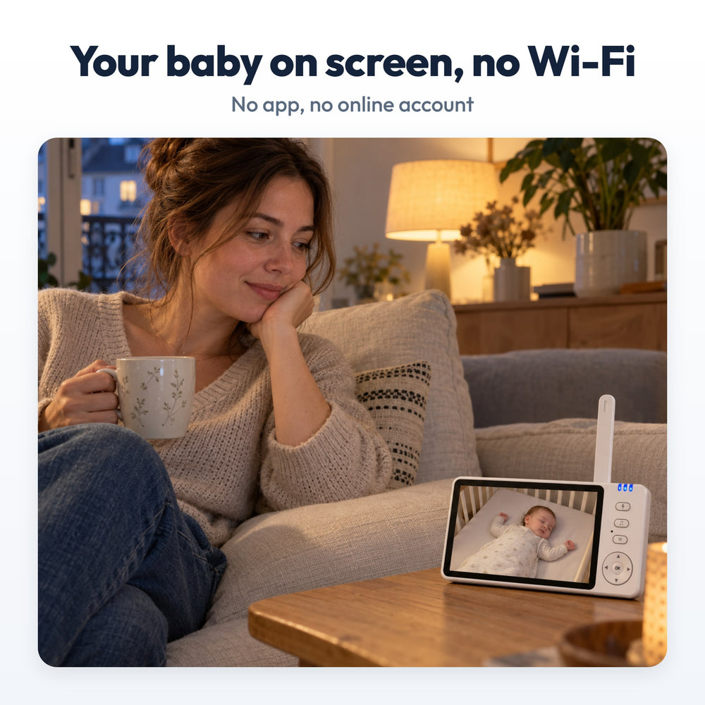 Securidou Video Baby Monitor Without Wi-Fi: in use, in the living room in the evening