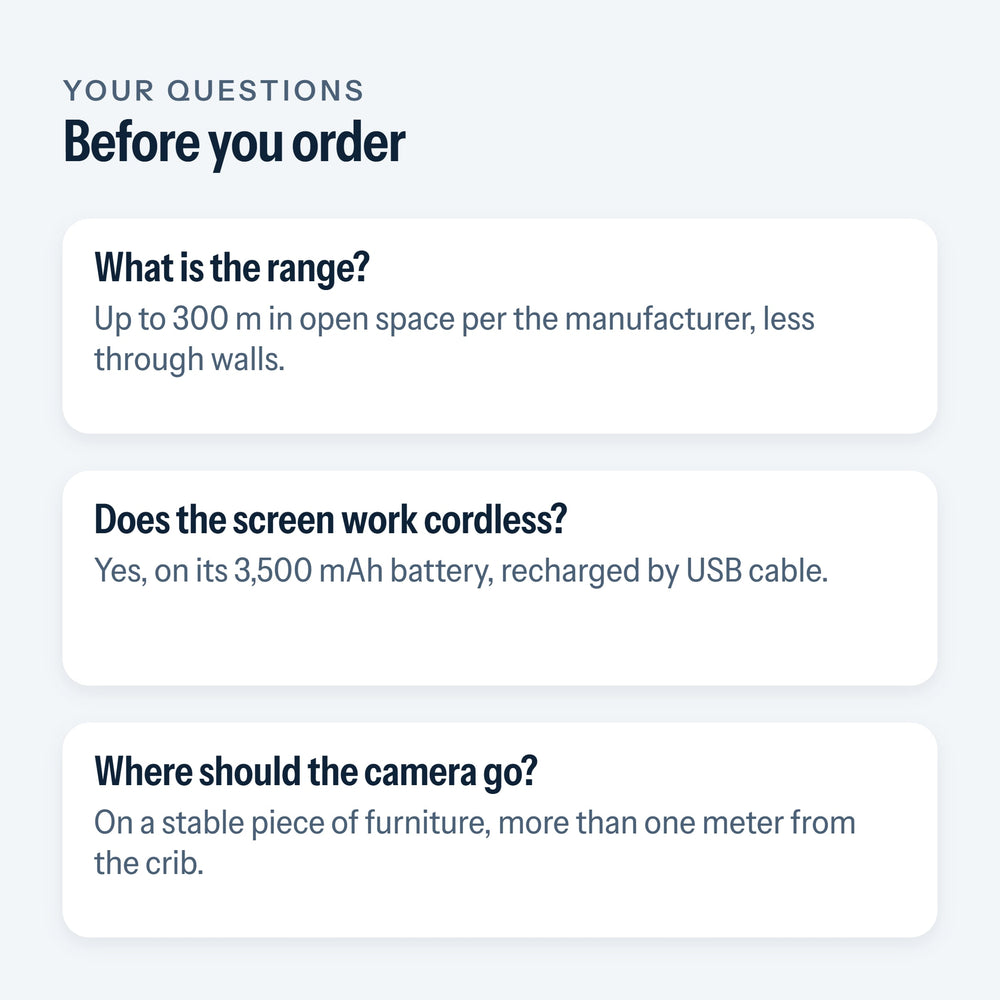 Frequently asked questions about the no Wi-Fi video baby monitor