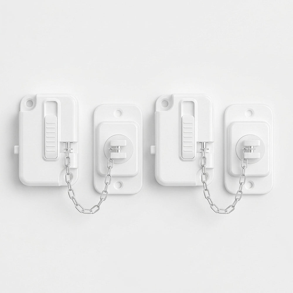 Pack of 2 Securidou window locks with an adjustable chain, on a white background