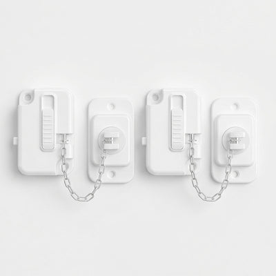 Pack of 2 Securidou window locks with an adjustable chain, on a white background