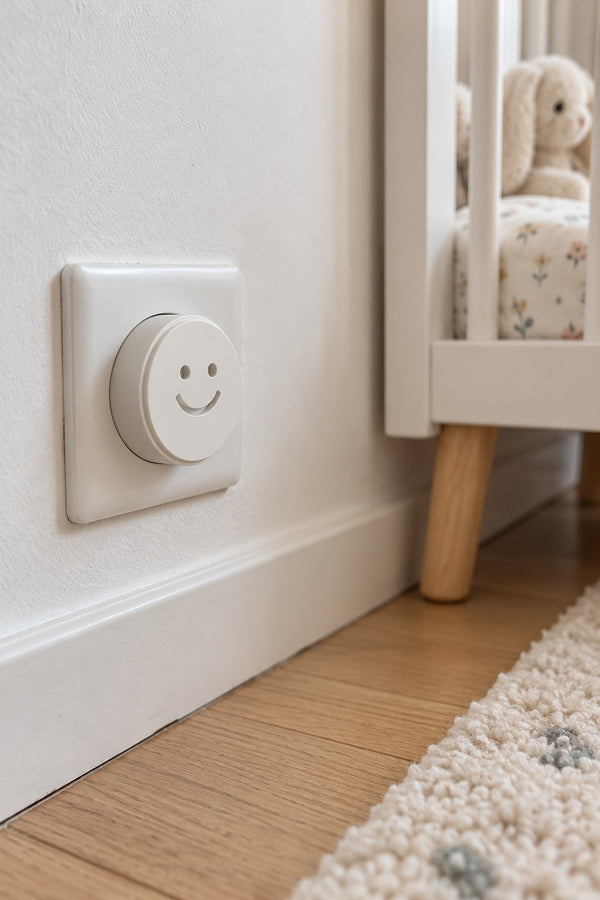Securidou rotating socket cover on a low socket in a child's bedroom