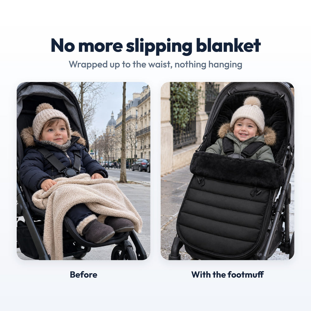 Securidou Winter Stroller Footmuff: before and after