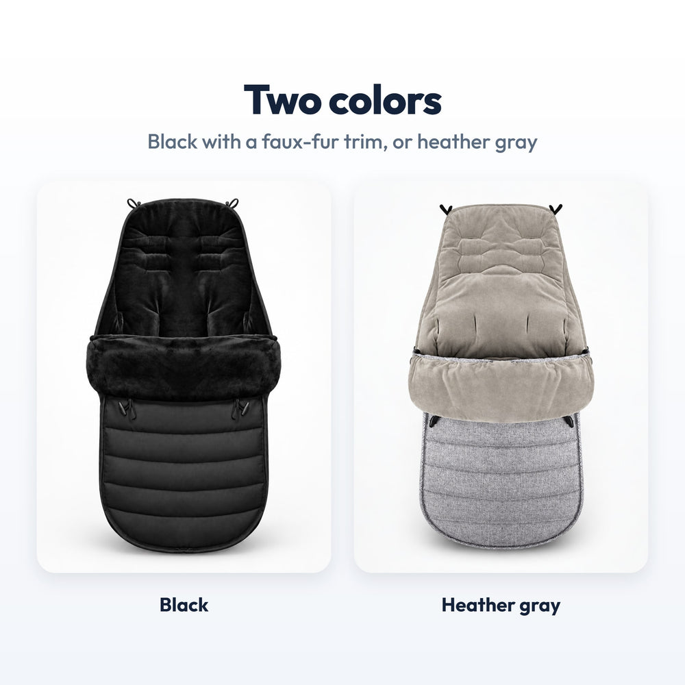 Securidou footmuff in two colors: black and heather gray