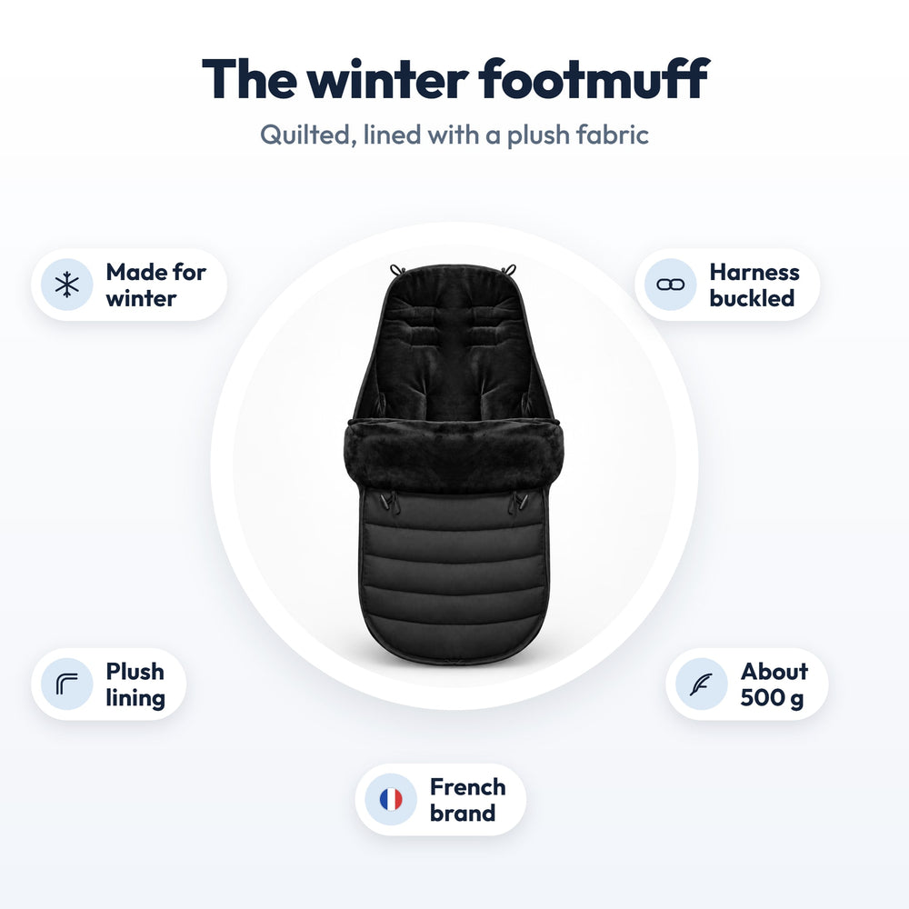 Securidou footmuff: for winter, harness buckled, velvety lining, about 500 g