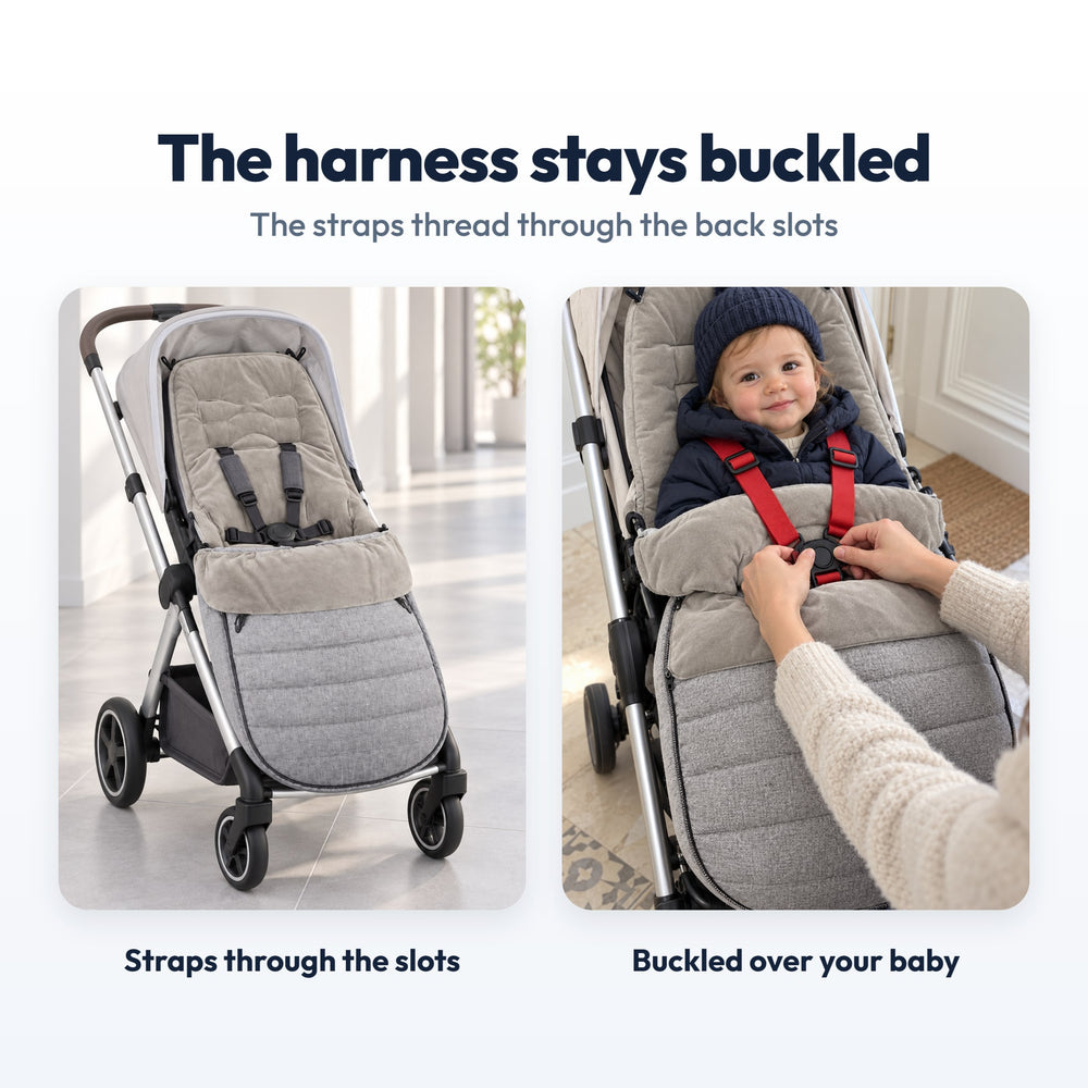Securidou footmuff: the harness straps run through the slots in the back