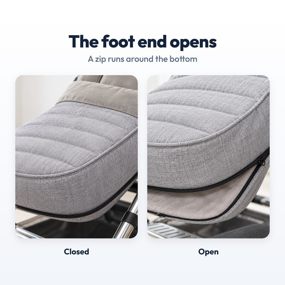 Securidou footmuff: foot end closed, then opened with its zip