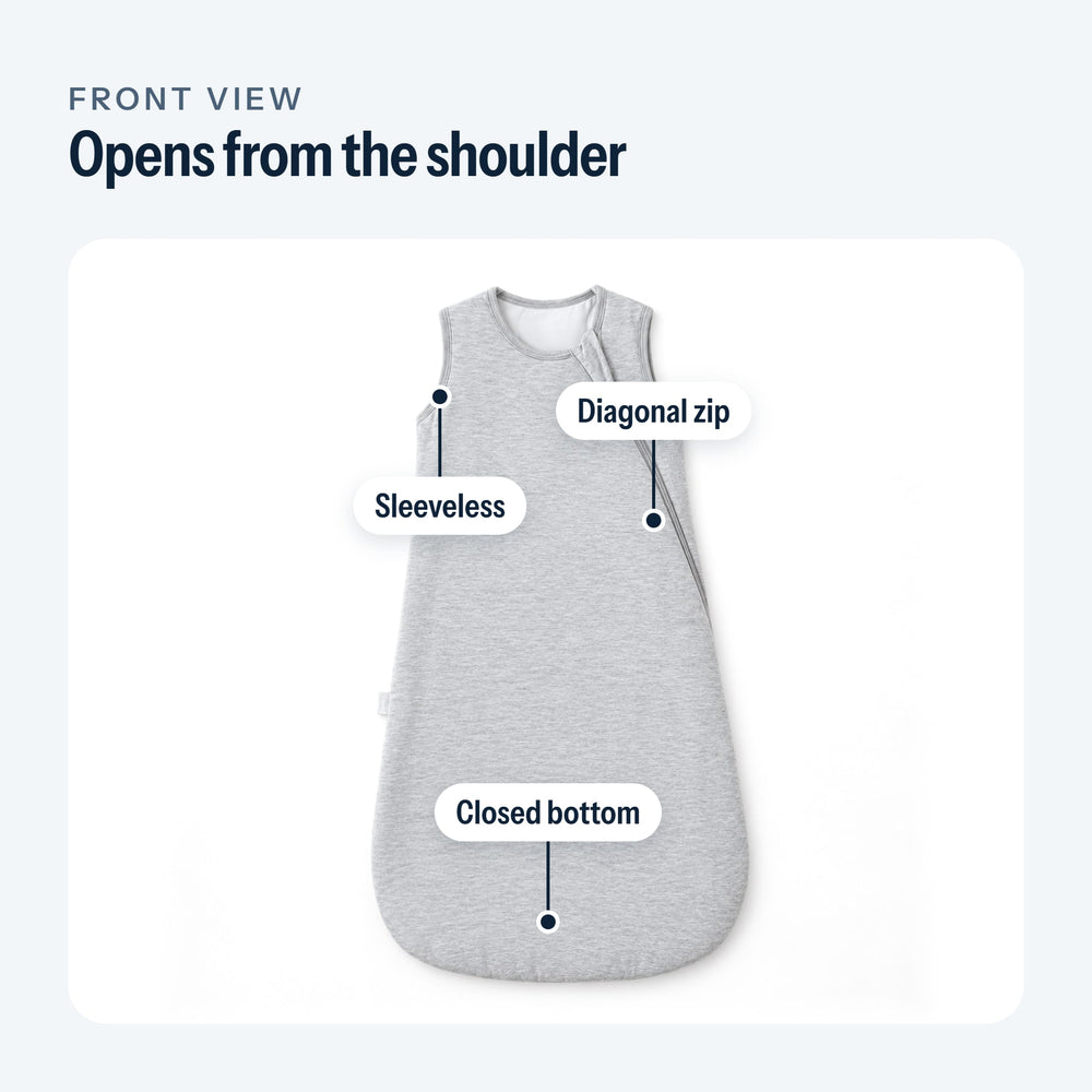 Labeled front view of the sleeveless sleep sack
