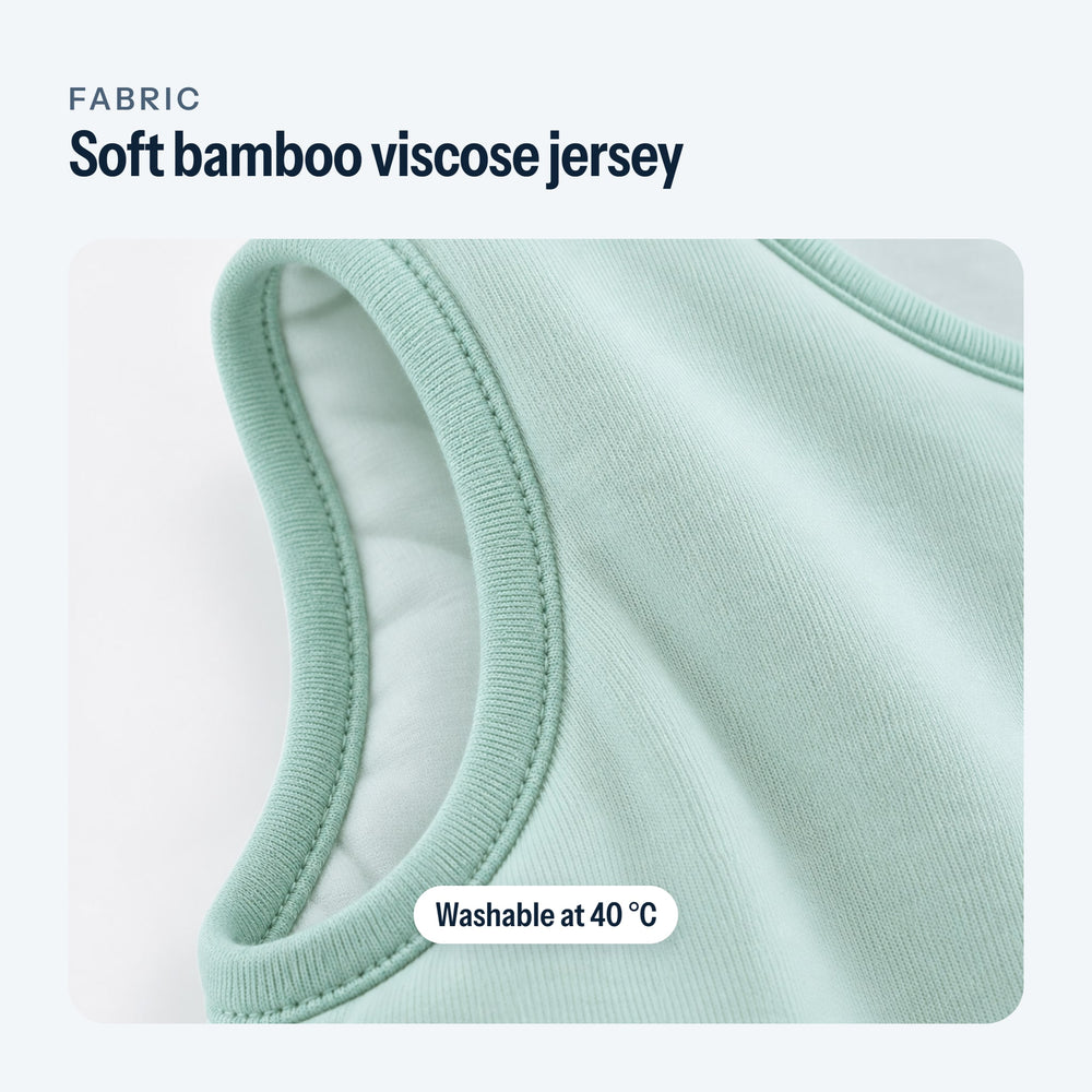 Close-up of the bamboo viscose jersey and armhole of the sleep sack