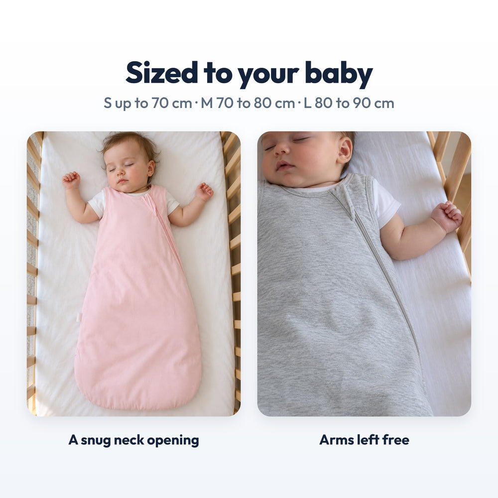 Securidou Sleeveless Bamboo Baby Sleep Sack: sizes S up to 70 cm, M 70 to 80 cm, L 80 to 90 cm