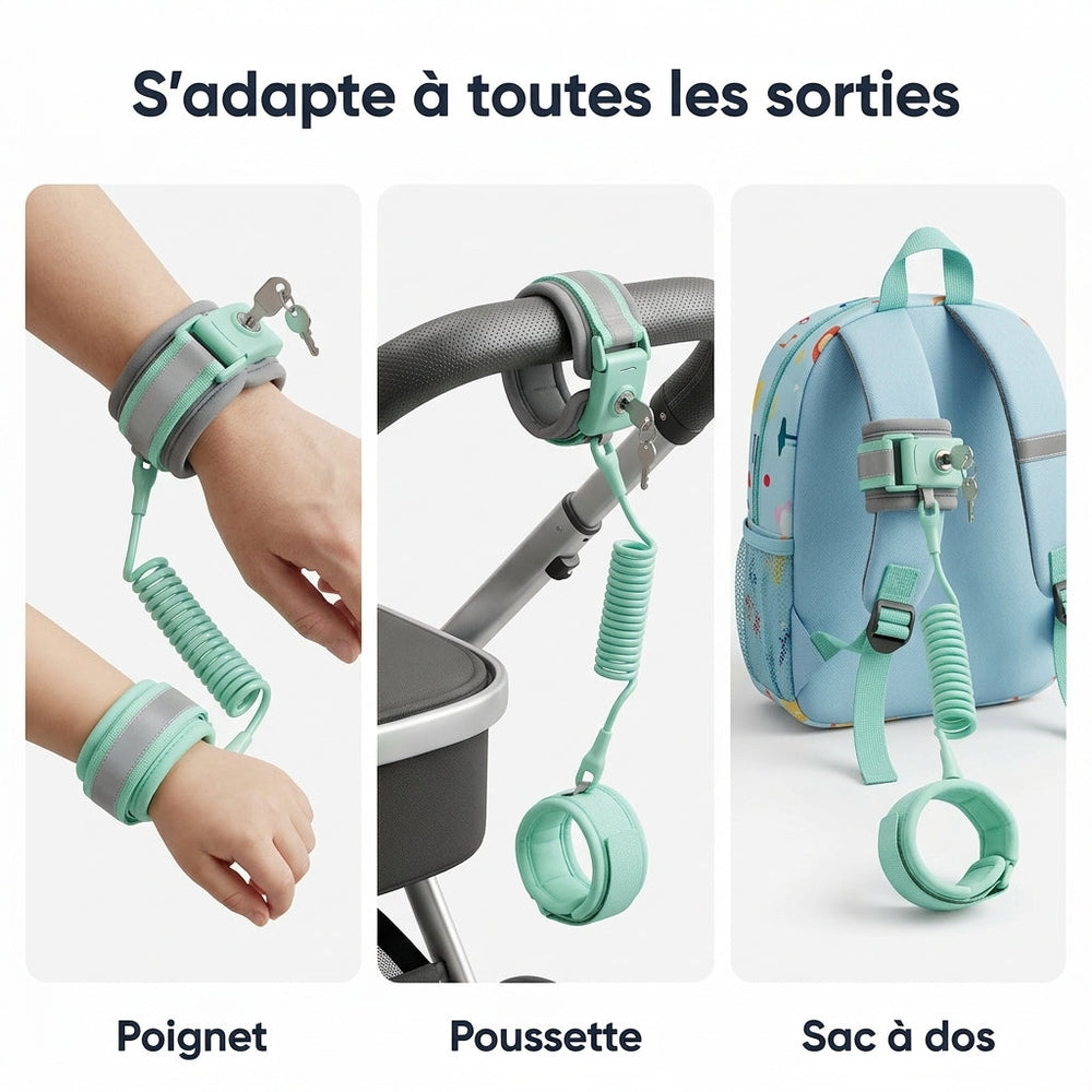 Securidou baby anti-lost wrist link, velcro fastening and secure clip