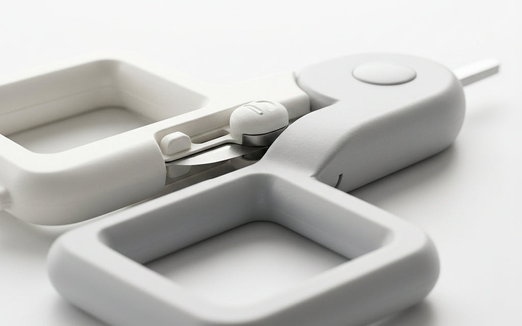 Close-up of the round-tipped scissors in the Securidou baby nail kit