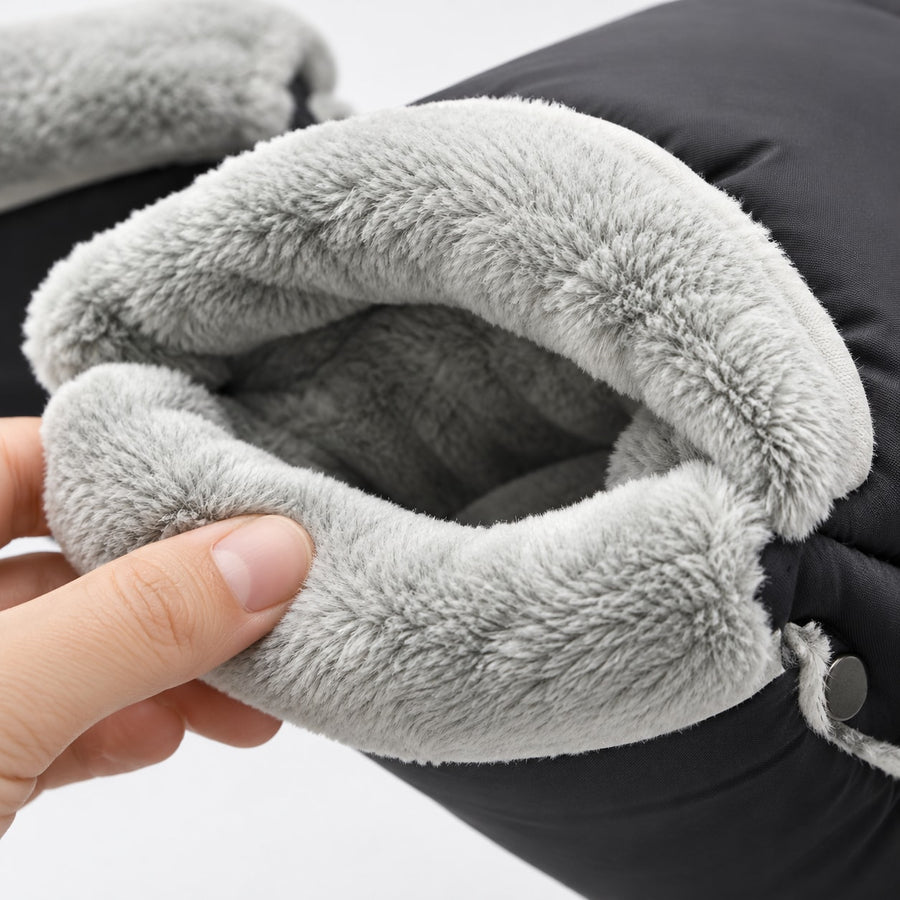 Thick plush lining at the opening of a Securidou stroller mitten