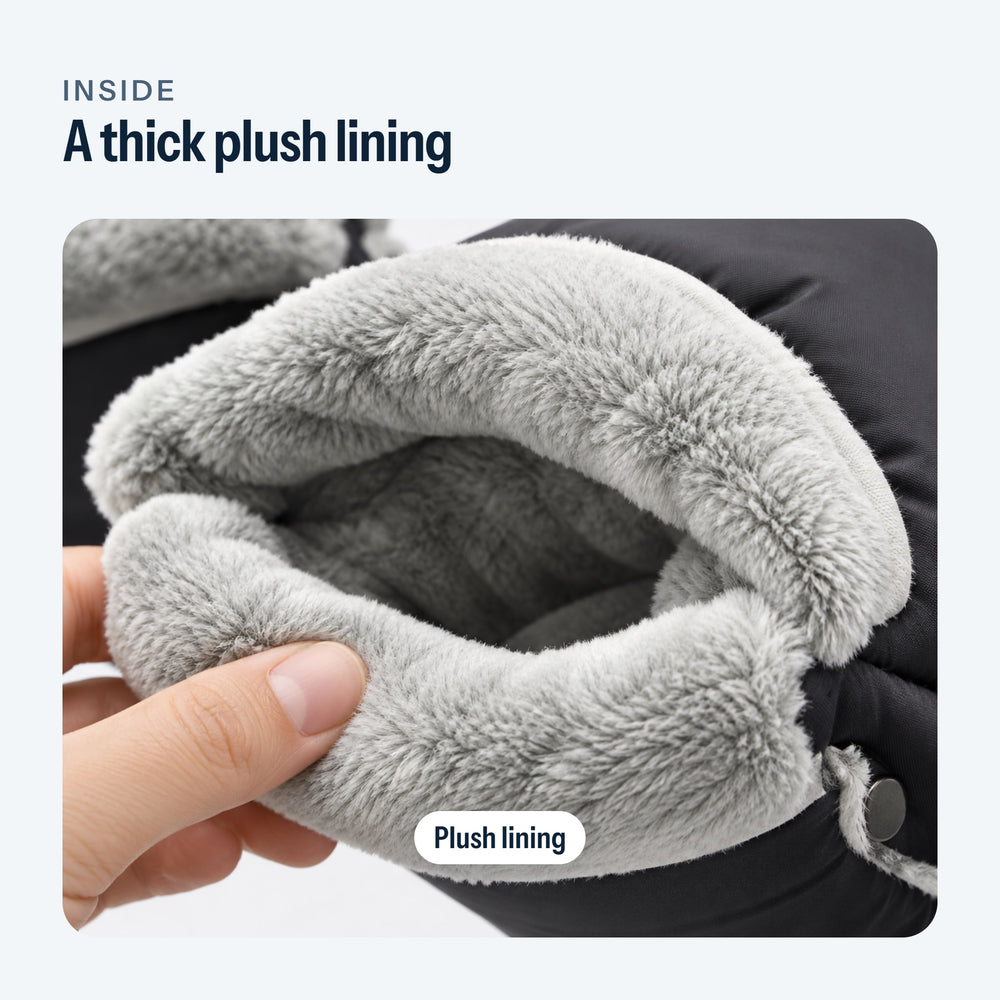 Close-up of the thick plush lining of a mitten