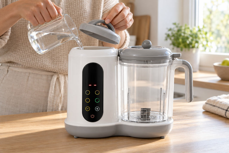 Water poured into the column tank of the Securidou baby food maker