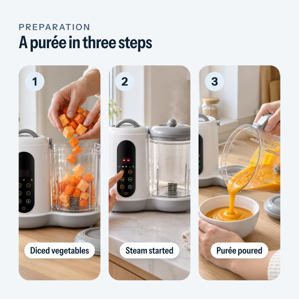 Making a puree in three steps with the baby food maker