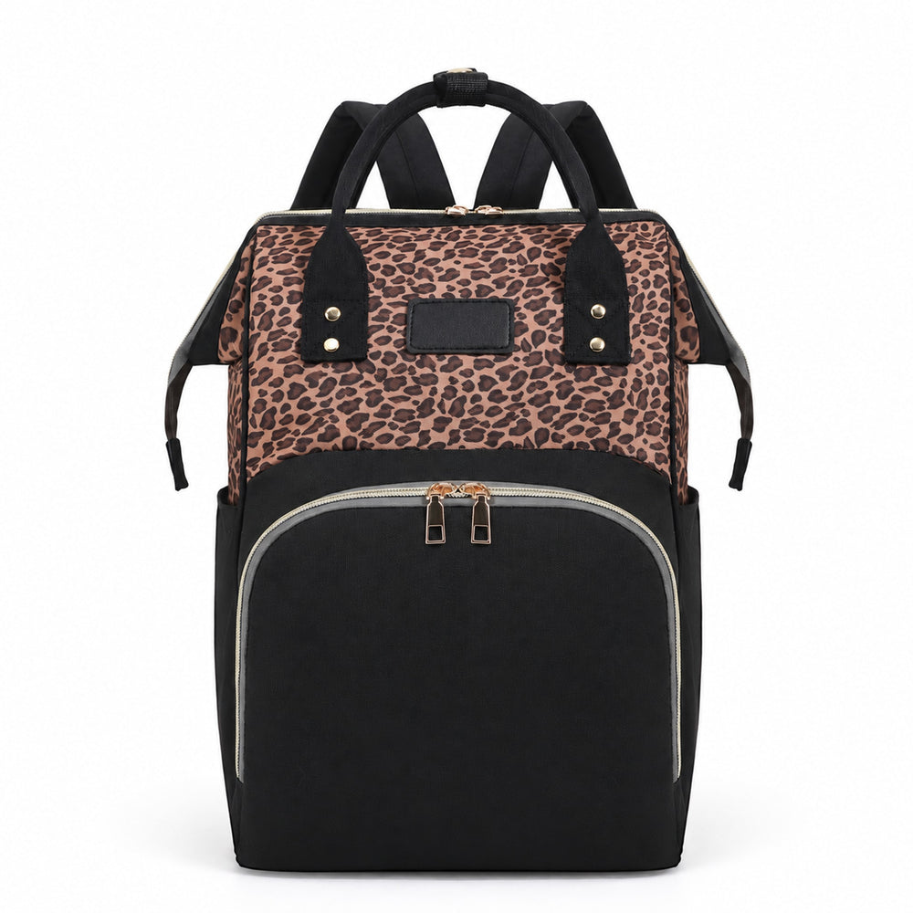 Securidou brown leopard diaper bag backpack, on a white background