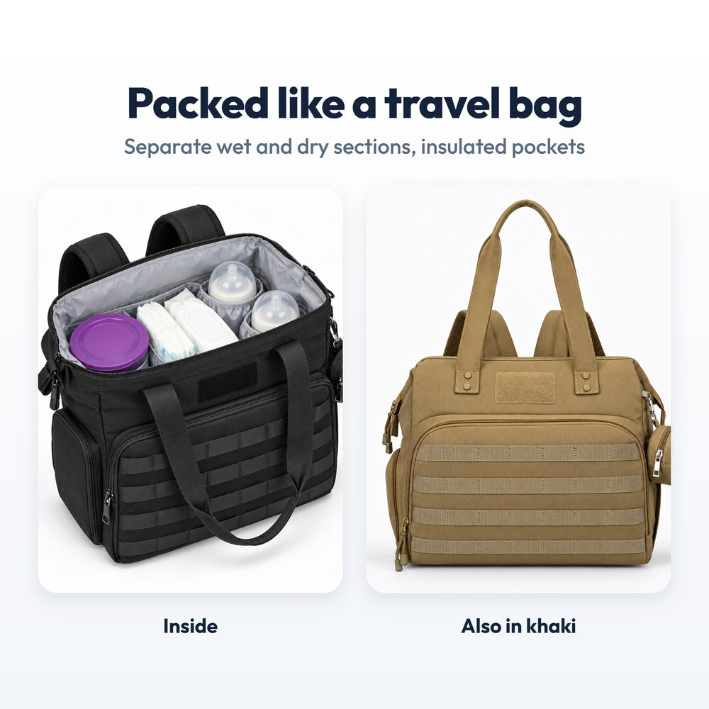 Inside the Securidou dad diaper bag, and the khaki color