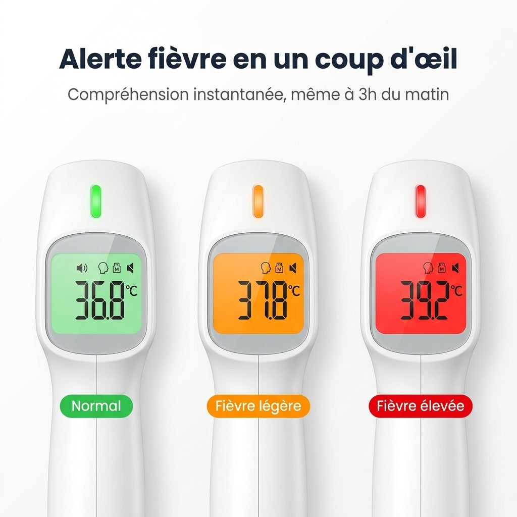 Securidou non-contact baby thermometer, backlit screen and colour-coded fever alert