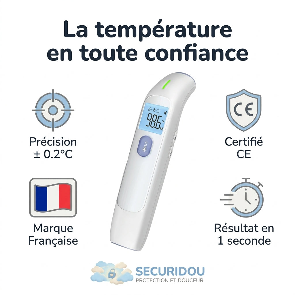 Securidou non-contact baby thermometer, detailed view of the infrared sensor