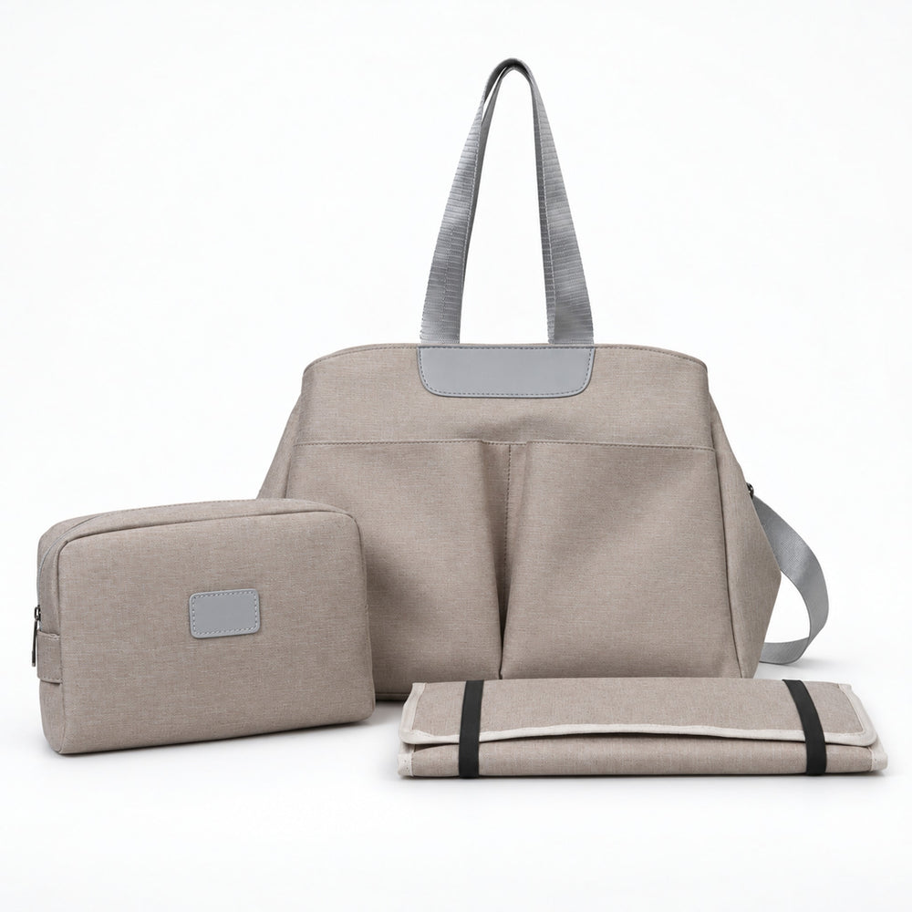 Securidou diaper bag set in light gray, on a white background
