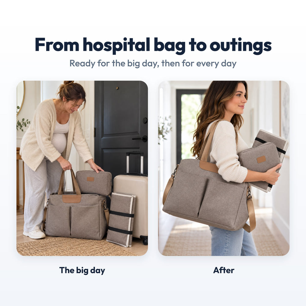 Securidou diaper bag set for the hospital stay, then for outings