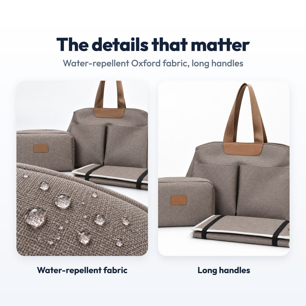 Securidou Diaper Bag Tote Set: close-ups of the fabric and finishes