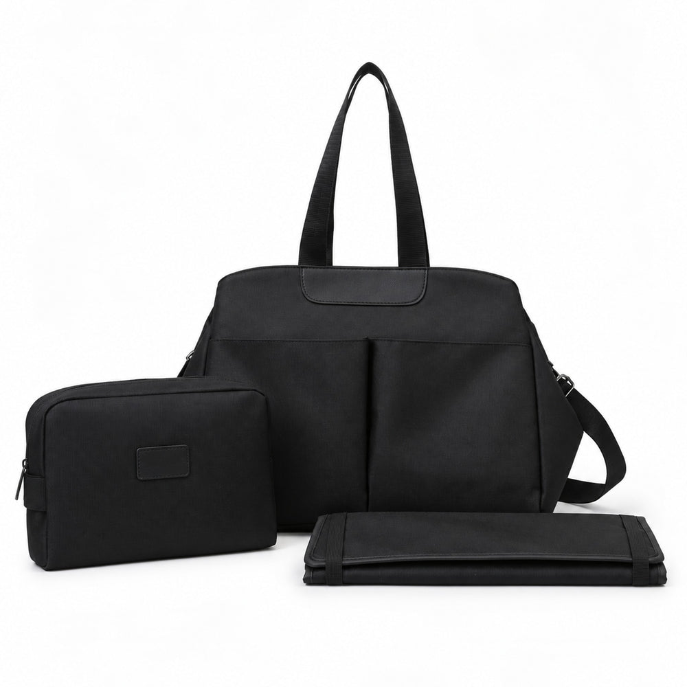 Securidou diaper bag set in black, on a white background
