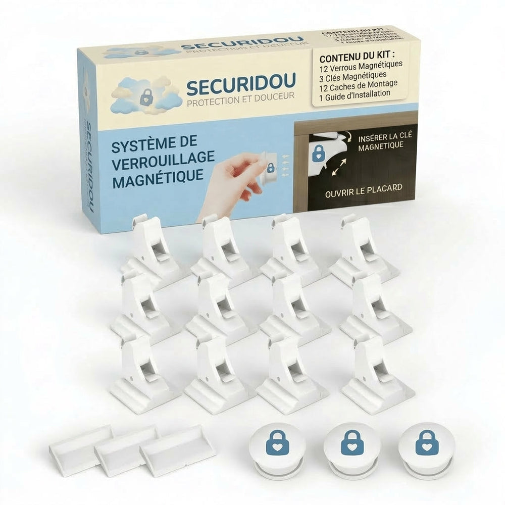 Pack of 12 invisible magnetic locks for cupboards and drawers, child protection by Securidou